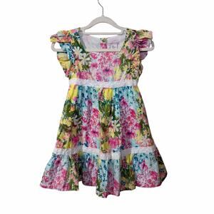 Catherine Malandrino Girls Floral Dress Lace Tiered Colorful Girly Ruffle Size 8